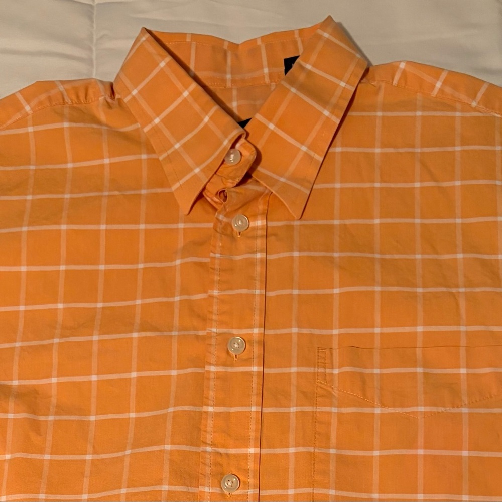 IZOD 100% Cotton Orange & White Check Short-Sleeve Saltwater Shirt Large